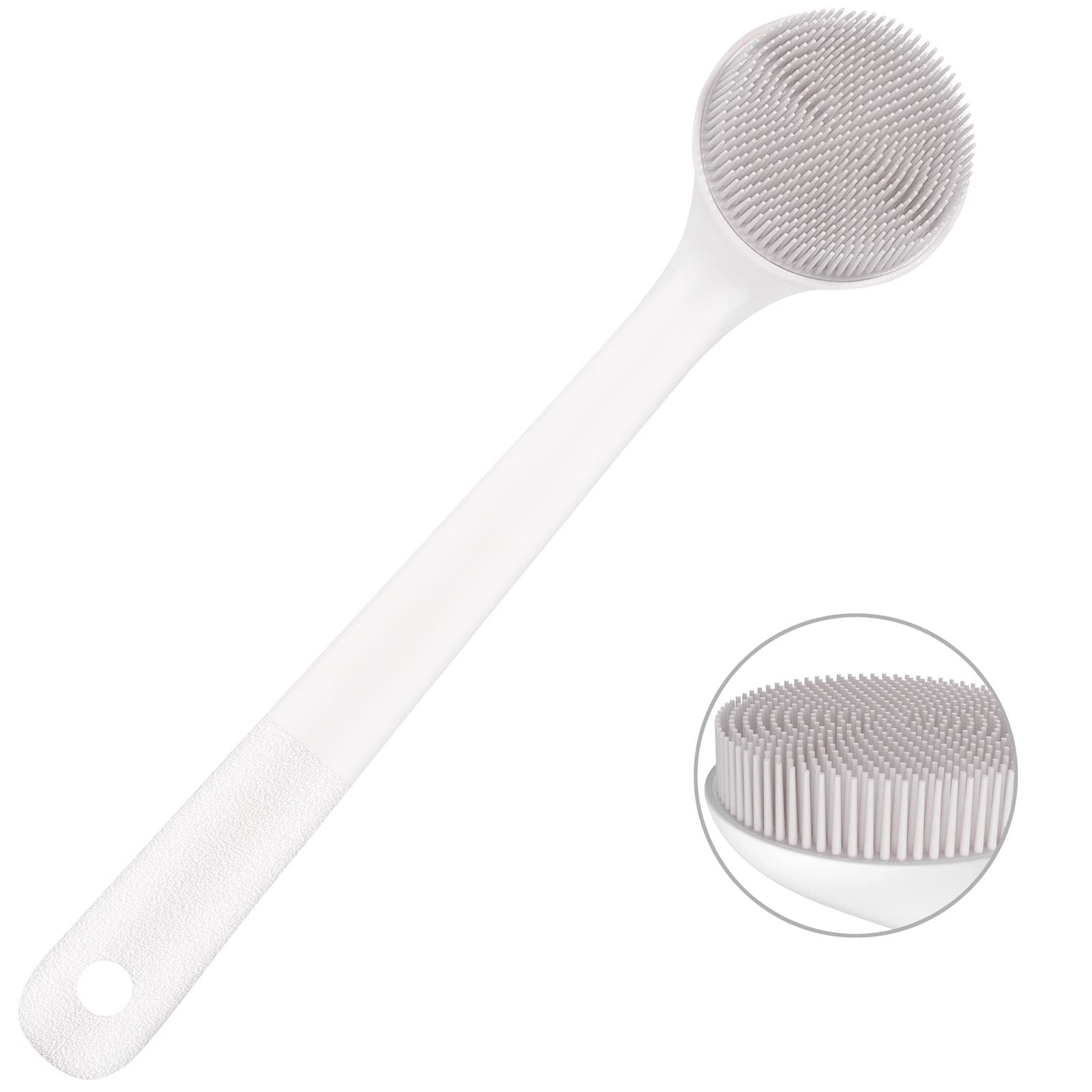 Silicone Back Scrubber for Shower, Back Washer Brush Long Handle with Soft Bristles, Bath Body Shower Exfoliator Brush for Men and Women, BPA Free, Non-Slip (Grey)